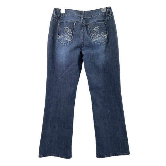 Fashion Bug Jeans Women Size 10 Average Dark Wash Denim Boot Embroidered Pockets - Picture 2 of 13